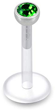 Monster Piercing 3MM dunkelgr?ner Kristallstein Chirurgenstahl Ball Push Fit Top mit UV 16 Gauge - 7MM L?nge Labret Tragus Piercingschmuck