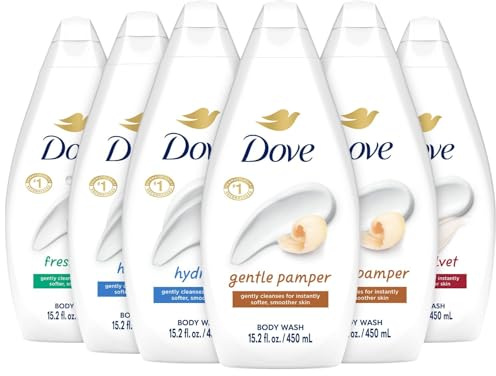 Dove Body Wash Variety 6-Pack – Hydrate, Gentle Pamper, Fresh Care, and Silky Velvet, 15.2 Oz Ea