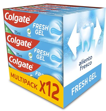 Colgate Fresh Gel Pasta de Dientes con Flúor, Pack 12 Uds x 75 ml, Dentrifíco con Protección Contra la Caries, Esmalte Sano y Fuerte, Aliento Fresco, Uso Diario, Sabor a Menta Refrescante