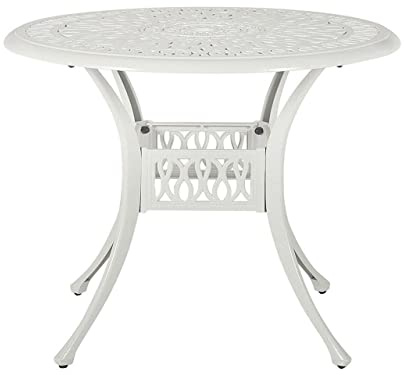 Beliani Mesa de Comedor de jardín Blanca Crema de Aluminio Redonda ø 90 cm Estilo Vintage Ancona
