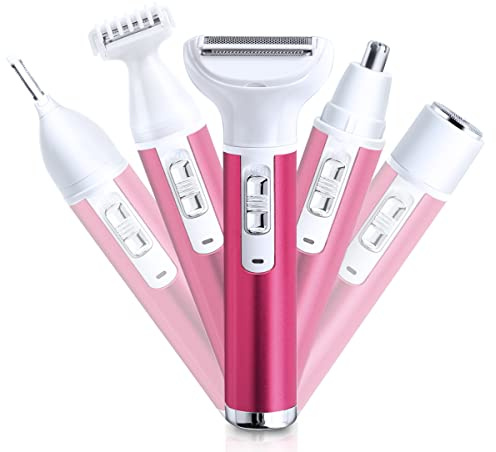 Electric Razor for Women Removal for Body Nose Hair Trimmer Face Shavers Eyebrow Legs Armpit Bikini Area Pubic Underarms Painless Rechargeable Portable 5 in 1 Womens Razors Set