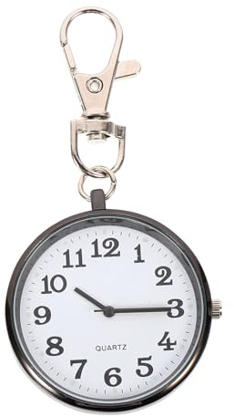 Große Quarz Taschenuhr mit Zinklegierung und Schlüsselclip, Schwarz | Hängeuhr für Pflege und Studium, Ablesbares Zifferblatt, für Ältere Menschen und Schüler