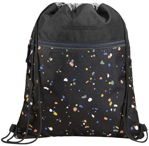 coocazoo Turnbeutel „Sprinkled Candy”, schwarz-rosa, mit Reißverschlussfach und Kordelzug, reflektierende Elemente, Schlaufen zur Befestigung am Schulrucksack, 10 Liter, ab der 3. Klasse