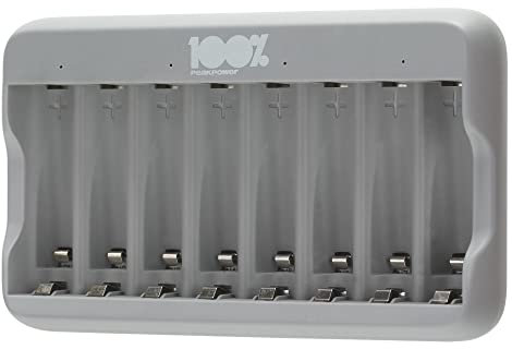 Caricabatterie a 8 Slot per Pile Ricaricabili AA e AAA NiMH | 100% Peakpower |Caricatore USB