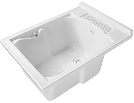 Lavatoio Lavapanni in Resina PP, Bianco, 45x60 Ideale per Ricambio o Installazione su Mobile o Piano da appoggio in Lavanderia o Cucina Incluso di Kit Sifoneria