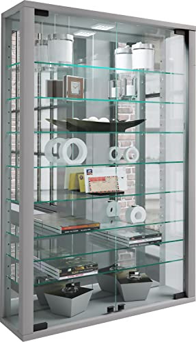 VCM Glasvitrine hängend | Vitrine Glas mit ESG-Sicherheitsglas | Maße ca. H. 91 x B. 59 x T. 18 cm | Modern und platzsparend | Vitrine Glas - Vitrosa Mini Spiegel Silber