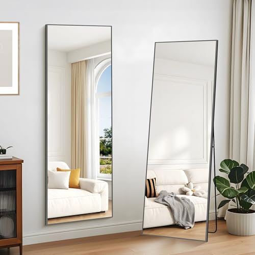 KOCUUY Espejo de Cuerpo Entero 52 x 161 cm, Rectangular Espejo de Pared Grande para Colgar, de Pie, Apoyado Espejo de Pie Grande con Marco Negro para SalóN, Dormitorio, Pasillo