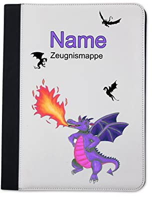 Maus-Design Zeugnismappe personalisiert lila Drache mit Name | Klarsichthüllen A4+, Urkundenmappe, Dokumentenmappe