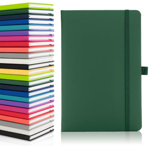 Notes London Blanko-Seiten A5 Notizbuch, weiße unlinierte Blankoseiten, Stiftschlaufe, Band und Papiertasche, mittlerer Hardcover-Einband, Notiz, umweltfreundlich nachhaltig beschafftes Papier (Grün)
