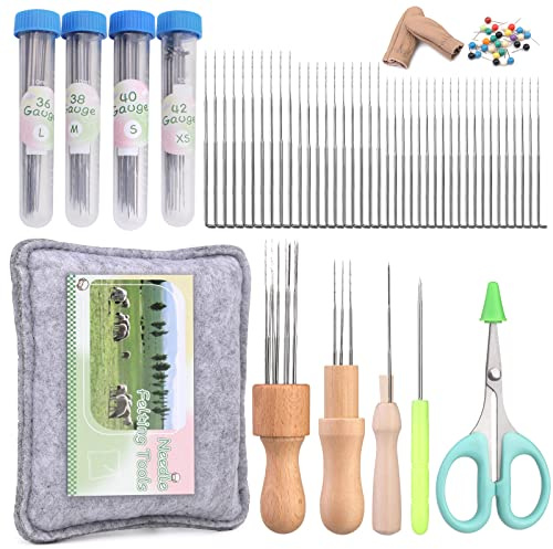 Benlay 118PCS Wolle Filzen Werkzeug Kit, 4-Größen Filznadeln | Nadeln Filzwerkzeuge Mit 80 PCS Nadeln Filzen, 3-Modelle Von Holzgriffen Große Filz Pad Für Verschiedene Filzprojekte