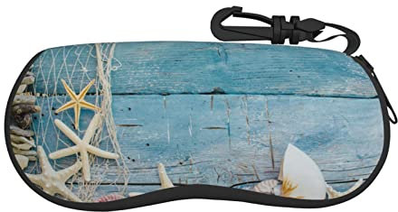 LAMAME Bunte Schmetterling bedruckte Brillenetui mit Karabiner Tragbare Weiche Fall für Sonnenbrille Unisex, Muschel-Seestern-Muster, One size