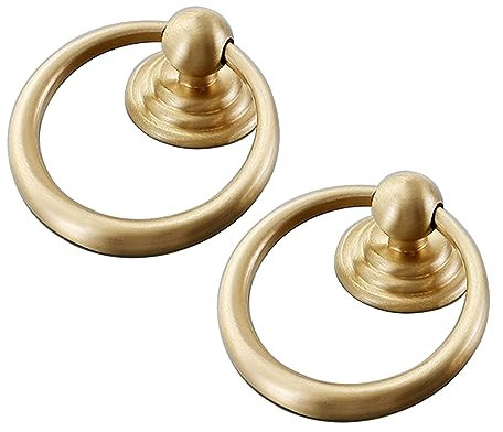 2 Stück Ringan-hänger Möbelgriffe Schubladenknöpfe aus Massivem Material Reines Kupfer Möbelknöpfe Goldfarbene Schrankknöpfe (Small)