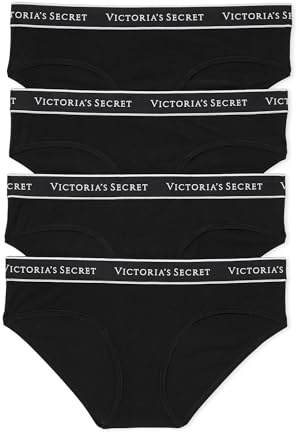 Victoria's Secret Women's Cotton Logo Hiphugger Underwear, Panties for Women, Pack of 4, Black, M