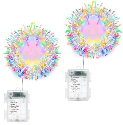 Yusinjoy Lichterkette Batterie mit Timer 2 Stück 5m 50LEDs Außen Lichterkette Batteriebetrieben mit 8 Modi, Innen Lichterkette mit Akku für Weihnachten Halloween Garten Balkon Hochzeit Deko DIY, Bunt