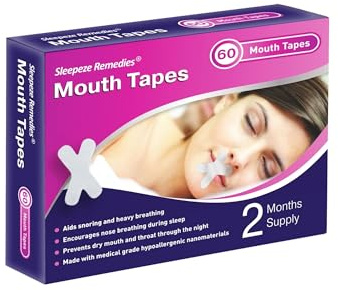 Sleepeze Remedies x mouth tape for sleeping, Confezione da 60 x, anti russamento uomo, Antirussamento donna, Cerotti bocca per dormire, Mouth tape sleep