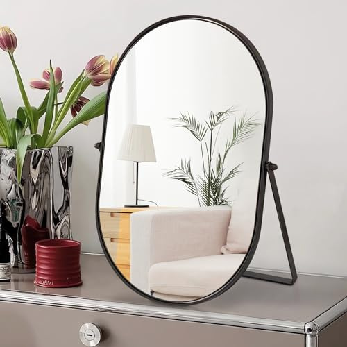 Numjeg Makeup Mirror Portable Vanity Tabletop Mirrors with Metal Frame Desk Table Mirror with 90°Adjust Rotate Good for Bedroom Bathroom Dressing Room
