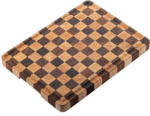 muso wood Schneidebrett aus Hirnholz, groß, 40,6 x 30,5 cm, kariertes Schneidebrett mit Füßen, aus Akazie und Gummibaumholz, Schneidebrett für die Küche mit Saftrillengriffen