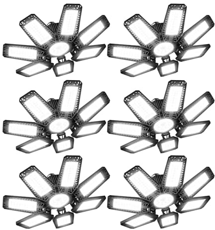 YIQIBRO Luz de Garaje LED Lampara - Luz LED Garaje 35W 3500LM 6500K 6 Piezas con 7+1 Paneles Deformables Lamparas de Techo E27/E26 para Taller, Sótano