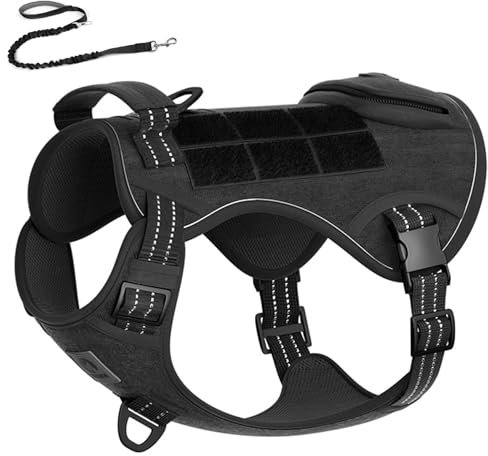 LYXLBX Taktisches Hundegeschirr Mittlere Grosse Hunde,Taktisches Geschirr Leine Set No-Pull Brustgeschirre Einstellbar Sicherheitsgeschirr Reflektierenden Atmungsaktiv Hundeweste