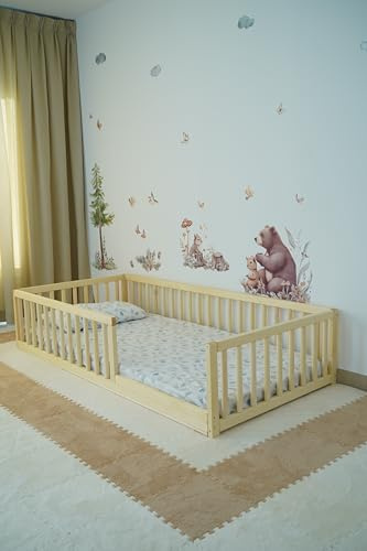 HOMEforDREAMS Cama de Piso para niños H4D-34: diseño Inspirado en Montessori, con rieles Redondos y Listones (200x140cm)
