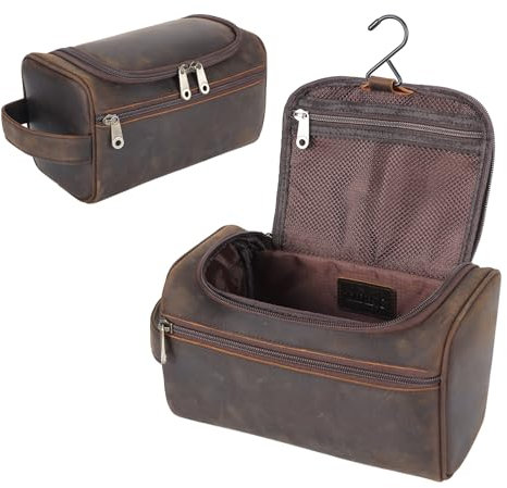 TIDING Vintage Leder Kulturbeutel für Herren Wasserdicht Aufhängbar Toilettentasche für Reisen, Braun