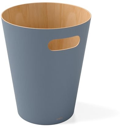 Umbra Woodrow 2 Gallon Modern Wooden Trash Can, Wastebasket, Garbage Can or Recycling Bin for Home or Office, Slate Blue