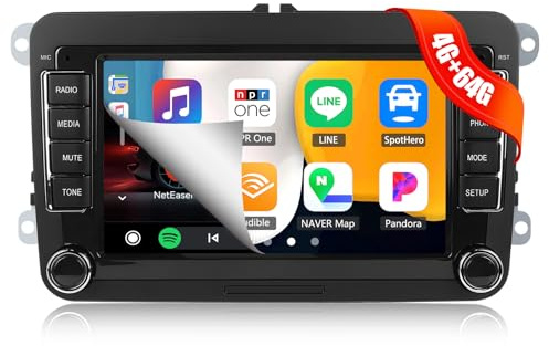 CAMECHO 4G+64G Android 13 Autoradio für VW Golf 5 Polo Skoda mit Navi Carplay Android Auto,7 Zoll Doppel Din VW Radio Touch Display mit Bluetooth5.0 32EQ Mirror Link FM/RDS WiFi SWC+Canbus