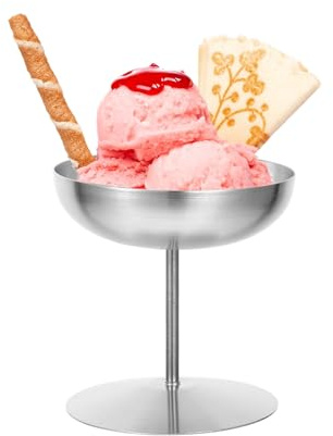 Cabilock Edelstahl-Eisbecher Mit Fuß Snack-Joghurt-Puddingbecher Metall-Dessert-Servierschalen Soßenschalen Salat Obstbecher Lebensmittelbehälter Silber