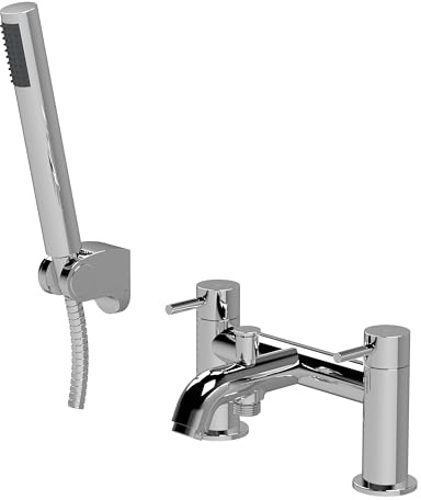 Balterley Bath Mixer Tap with Shower Kit, Dual Lever Round Bath Filler Tap, Round Head Showers for Bathrooms, Bathroom Taps with Shower Head and Hose Set - 228 x 150 x 119mm (Chrome)