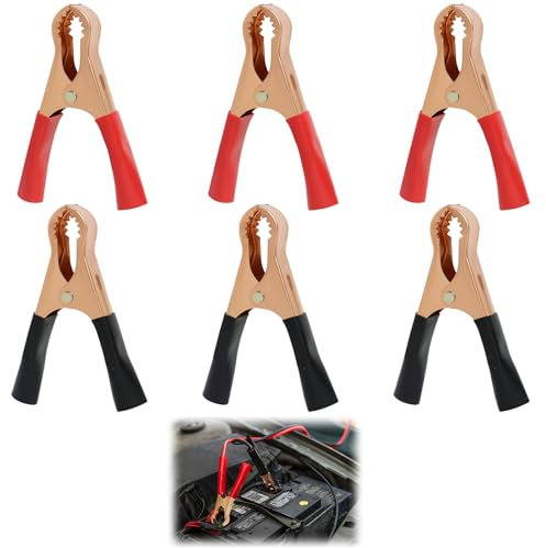 Supecesorio Pinzas de Cocodrilo para BateríA Coche 50A, 6 Piezas Conector para Cables De Arranque, Clips de Cocodrilo Aislados, para Cable de Carga de Coche (80mm, Rojo + Negro)