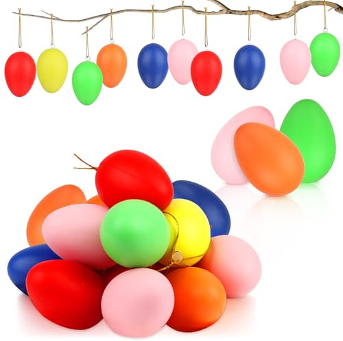 Ostereier zum Aufhängen, 24 Stück Deko Ostereier Plastik, Osterdeko zum Aufhängen, Plastikeier für Outdoor und Innen Osterdeko Deko zu Ostern (24 Stück)