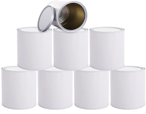 GBACHOOSE 8 Pack Metal Paint Cans with lid, 1 Litre Empty Unlined Paint Cans, Multipurpose Storage Paint Pails Containers for Arts and Crafts, DIY Projects, Painting, Garage (White)