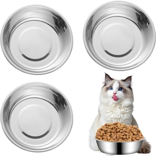BLMHTWO 3 Stück Katzennapf Edelstahl Flach,Katzennapf Flach 450ml Futter und Wasser Hundenäpfe für Kleine Hunde und Katzen