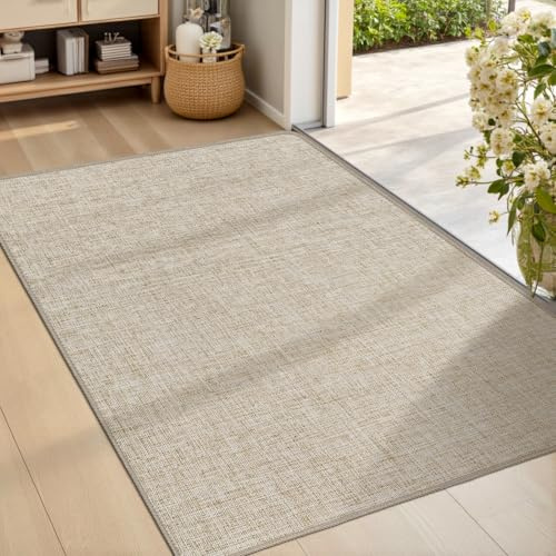 LEKEEPGO Ultra Thin Indoor Door Mat 24x36, Low-Profile Door Mat Indoor Entrance, Non Slip Rubber Backing Inside Doormat Washable Welcome Front Entryway Dirt Trapper Entry Mat, Khaki