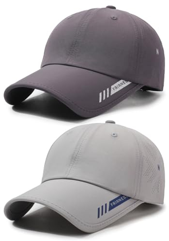 AYPOW 2-pack baseballkeps för män, snabbtorkande och solskyddande löparkeps, vikbar justerbar lätt sommarhatt andningsbar tvättbar visir utomhussport, Mörkgrå + ljusgrå, one size