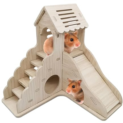 Hamsterhäuser und Verstecke – mehrstöckige Nagerhaus-Struktur, Lebensraum für Haustiere | Kompakter Hut aus Holz mit Rutsche und Stufen für Kleintiere