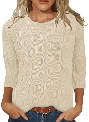 Gemulate Cream Blouses Ladies t Shirt Fall Winter Fashion for Women 2025 Trendy Dressy Womens Halloween Costumes Solid Loose Striped Holiday Outfits Beige L