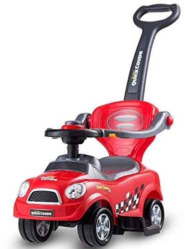 FANTASK 3 in 1 Rutschauto Schiebeauto, Spielzeugauto für Kinder von 2 bis 6 Jahren (Rot), Rutschfahrzeug mit abnehmbarem Schiebgriff, Schutzbügel & verstecktem Stauraum, 85 cm x 46 cm x 85 cm
