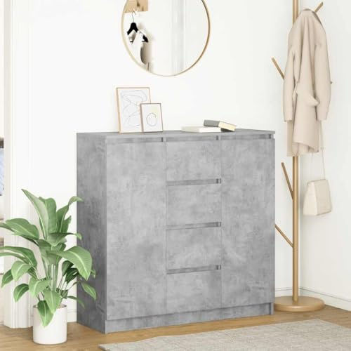 QJBSAVVA Credenza Cucina con 4 Cassetti Mobile Multiuso Grigio Cemento 100.5x35x98.5cm per Soggiorno Cucina Ingresso