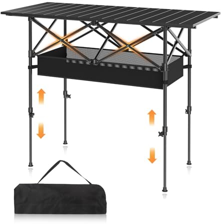 RootRise Camping Table Portable, Folding Roll-Up Picnic Table with Carry Bag & Detachable Storage Pockets, Lightweight Outdoor Table for Camping, Beach, Backyard, Party, BBQ, Patio