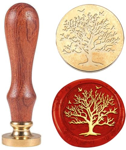 Hobbspring Wachssiegelstempel Mit Blattlosem Baum Austauschbare Umschläge DIY Siegelstempel Herbst Fliegenvögel Messingkopf Holzgriff Für Geburtstagsparty Einladungskarte Zurück zur Schule