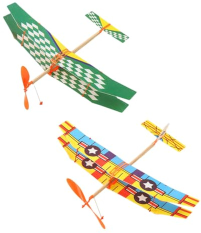 HONITANO 2pcs Mini Glider Planes Educational Flying Toys for Kids Foam Biplane Models Rubber Band Power Suitable for Indoor and Outdoor Play