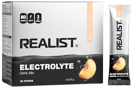 REALIST Electrolitos sin azúcar - Polvo electrolítico con 1000 mg de sodio, 330 mg de potasio y 60 mg de magnesio para equilibrio electrolítico - Hidratación rápida - Deportes, Keto, ayuno (30 palos