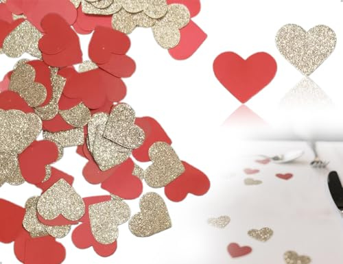 AOYEGIC 105 Stück Herz Deko Hochzeit,Herz Glitzer Konfetti,Tisch Boden Sofadekoration für Hochzeit,Geburtstag,Festival,Verlobung(Gold,Rot)