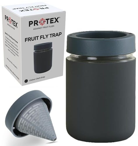 PR0TEX Trappola per mosche della frutta, riutilizzabile, altamente efficace, ideale per casa e cucina, design in vetro, soluzione elegante e discreta per rimuovere mosche della frutta (grigio)