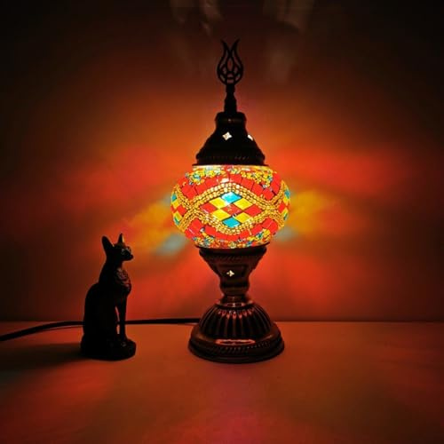 Turkisk exotisk mosaikbord med handgjord marockansk stil, retro lampa med skärm, dekorativt ljus för sovrum, jul, halloween, kontor, konst och inredning