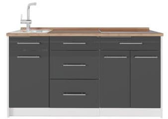 Vicco Köksblock Fame-Line, Antracit högblank/Vit, 150 cm, AP Oak, för individuell expansion med kompatibla moduler