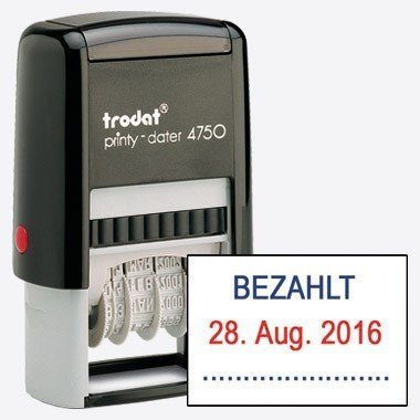 Trodat – Printy 4750/L2 Datumsstempel BEZAHLT – Selbstfärbestempel zur korrekten Beschriftung von bezahlten Rechnungen & Belegen mit Datum – zweifarbiges Stempelkissen (40 x 23 mm)