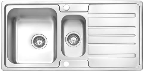 JASSFERRY Edelstahl Küchenspüle 1.5 Becken, Reversibel Einbauspüle mit Siphon-Ablauf und Überlaufgarnitur 970 x 500 mm
