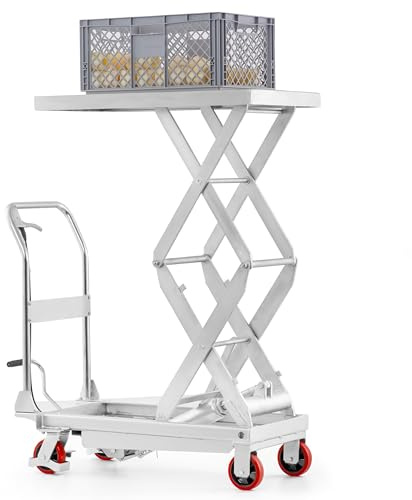 Pallit Chariot à table élévatrice INOXX-L hydraulique | Capacité de charge de 350 kg | Hauteur de levage 1295 mm | Acier inoxydable